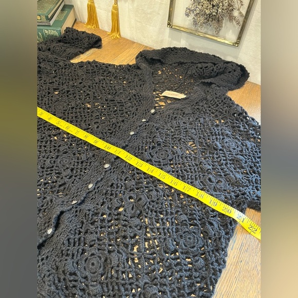 🖤 VINTAGE •IN-WEAR black crochet hoodie cardigan – Size S - Picture 9 of 10